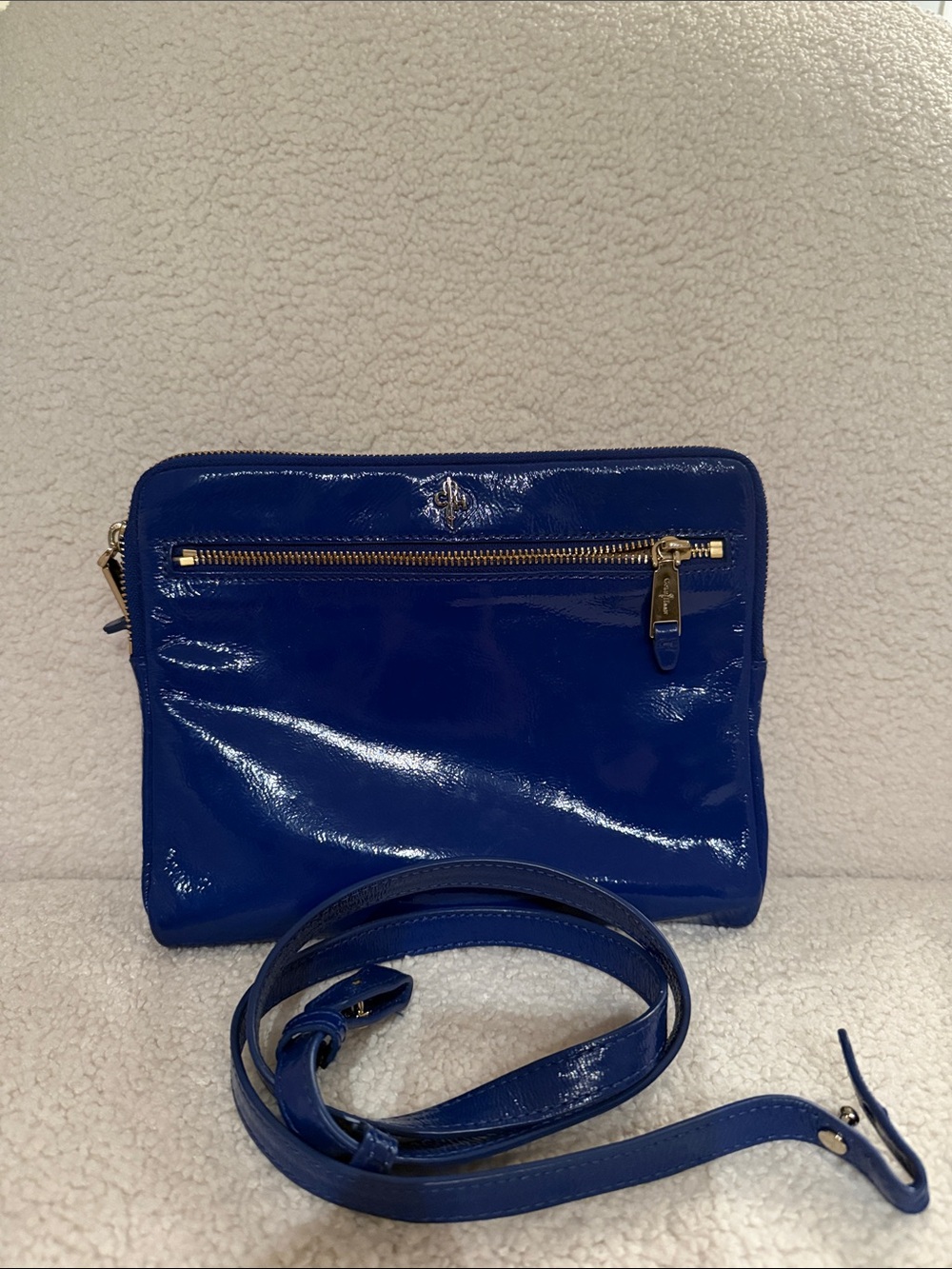 Cole Haan Royal Blue Patent Leather Crossbody with Gold Hardware